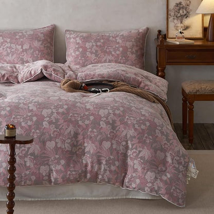 HighBuy Twin XL Comforter Set Pink Floral Bedding Comforters Luxury Soft Muslin Cotton 3 Pieces Lightweight Fluffy Floral Bedding Comforter Set All Season Women Girls Gift Choice