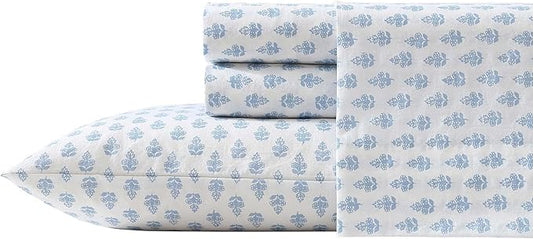 Laura Ashley - Twin Sheet Set, Crisp & Cool Cotton Percale Bedding with Deep Pockets, Lightweight for Year Round Comfort, Bed Sheets with Matching Pillowcase (Francesca Blue)