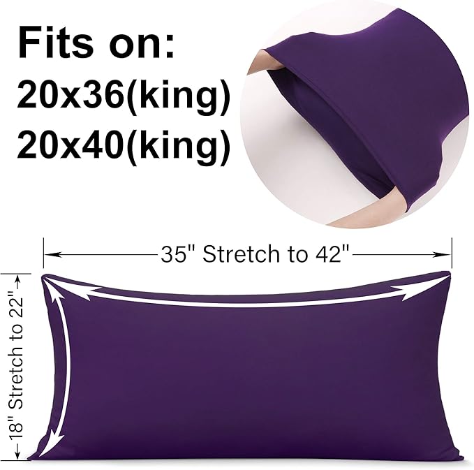 2-Pack Stretch Pillow Cases - Jersey Knit & Ultra Soft Envelope Closure Pillowcases T-Shirt Like Microfiber Blend - Suitable for 20x36/20x40 King Size Set of 2, Purple