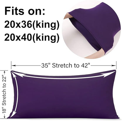 2-Pack Stretch Pillow Cases - Jersey Knit & Ultra Soft Envelope Closure Pillowcases T-Shirt Like Microfiber Blend - Suitable for 20x36/20x40 King Size Set of 2, Purple