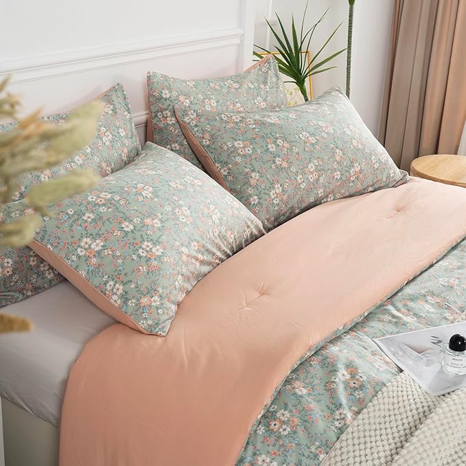 Floral Full Comforter Set 3 Pieces Soft Chic Garden Style Vintage Print Lightweight Botanical Flower