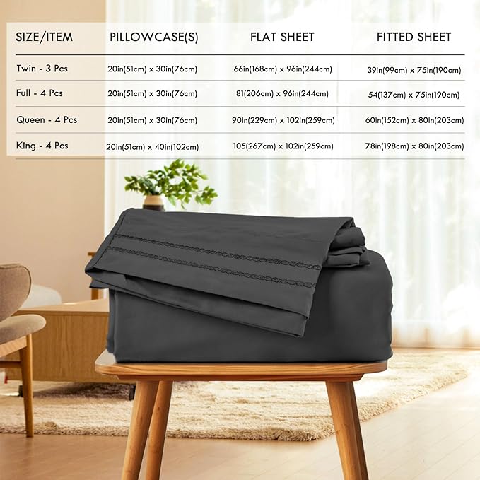 ClevaHome King Sheet Set, 4-Piece King Size Sheet Sets, Lightweight & Super Soft Easy Care Microfiber– Shrinkage & Fade Resistant Bedding Set with 14'' Deep Pockets (Black)