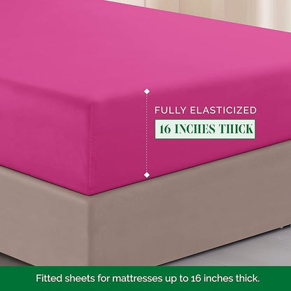 Elegant Comfort Luxurious 1500 Premium Hotel Quality Microfiber Three Line Embroidered Softest 4-Piece Bed Sheet Set, Wrinkle and Fade Resistant, Twin/Twin XL, Hot Pink