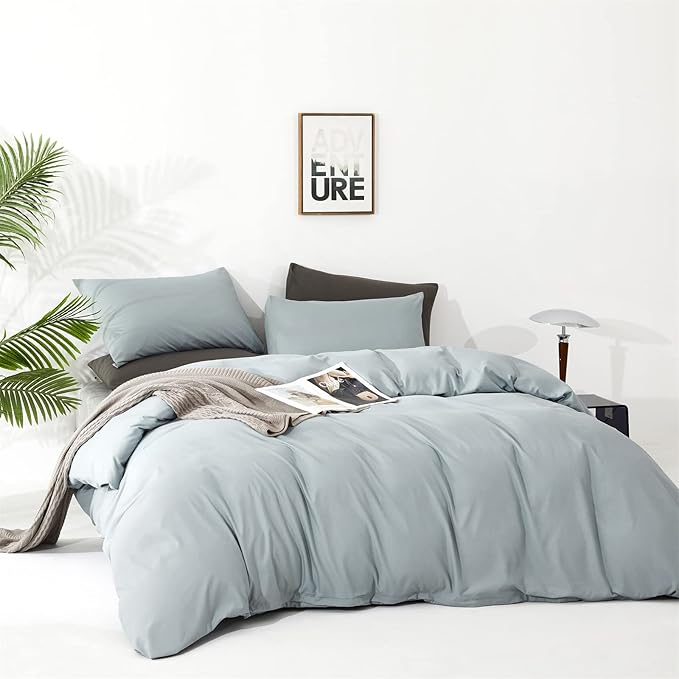 CLOTHKNOW Light Blue Queen Comforter Set Dusty Blue Bedding Comforter Sets Soft Women Grils Queen Comforter with 2 x Pillow Cases