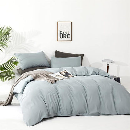 CLOTHKNOW Light Blue Queen Comforter Set Dusty Blue Bedding Comforter Sets Soft Women Grils Queen Comforter with 2 x Pillow Cases