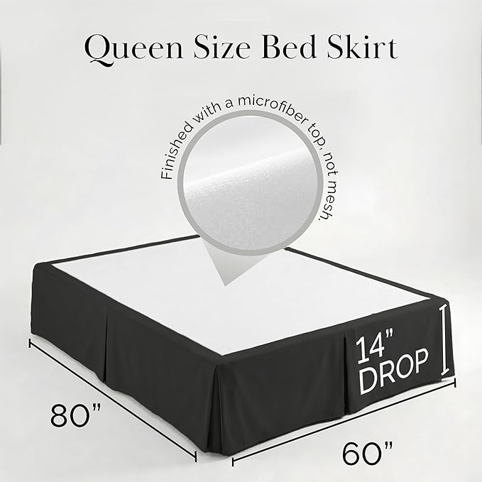 Southshore Fine Living, Inc. Queen Size Bed Skirt 14 Inch Drop - Pleated Dust Ruffle with Split Corners, Black Bed Skirting Queen Size - Easy Care Microfiber, Pet Hair Resistant Bedskirt - Black