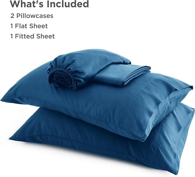 Bedsure Queen Sheet Set, Rayon Derived from Bamboo, Cooling Sheets, Deep Pocket Up to 16", PureWoven, Breathable & Soft, Hotel Luxury Silky Bedding for Hot Sleepers, Teal