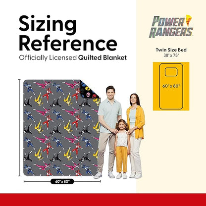 Power Rangers and Helmets Quilted Throw Blanket, Classic Mighty Morphin Helmet Icons, Comfy Throw, Adults Boys Girls, Soft Lightweight Bedding for Bed, or Couch, 60 x 80 Inches