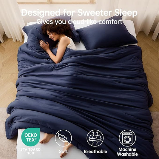 MUXHOMO MUXHOMOTwin/Twin XL Comforter Set, All Season Ultra Soft Down Alternative Bedding - 2 Piece Lightweight Bed Set Includes 1 Comforter (68"x88") and 1 Pillow Shams (20"x26"), Navy Blue