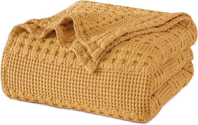 PHF 100% Cotton Waffle Weave Blanket King Size for Bed, Soft Lightweight & Breathable for Spring and Summer, All-Season Comfort, Luxury Aesthetic Blanket for Home Decor, 108"x90", Pumpkin Orange