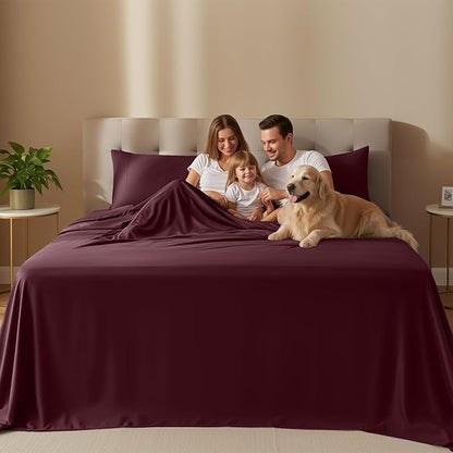 Utopia Bedding King Size Sheet Set – 4 Piece Bed Sheets, Soft and Breathable Microfiber, Includes 1 Fitted Sheet, 1 Flat Sheet and 2 Pillowcases – Oeko Tex (Burgundy)