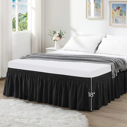 RIMELA Black Bed Skirt King Size 18 Inch Drop, Elastic Bed Skirting for Bed Base and Frame, Bedding Dust Ruffle Easy to Install, Lightweight Wrap Around Adjustable Bedskirt