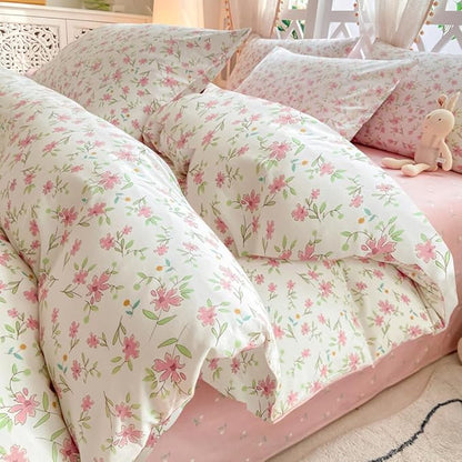 VM VOUGEMARKET Pink Flower Comforter Set Full - Cute Floral Bedding Sets for Girls Women,3 Pieces,1 Soft Lightweight Botanical Flowers Comforter with 2 Pillowcases