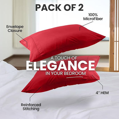 Utopia Bedding Queen Pillow Cases - 2 Pack - Envelope Closure - Soft Brushed Microfiber Fabric - Shrinkage and Fade Resistant Pillow Covers Queen Size 20 X 30 Inches (Queen, Red)