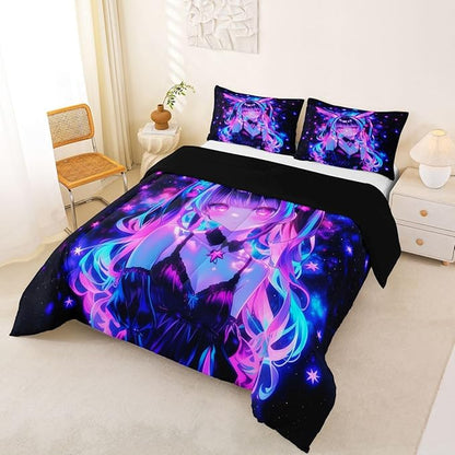 Erosebridal 3D Mushroom Girls Bedding Sets Queen - Japanese Modern Fashion Comforter Set for Kids Adults Abstract Graffiti Duvet Insert Watercolor Aesthetic Quilt