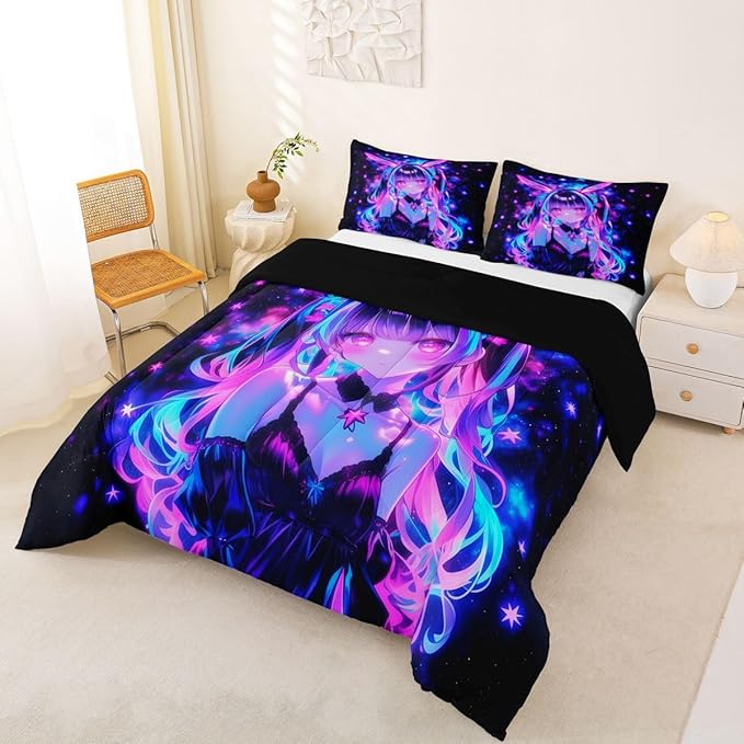 Erosebridal 3D Mushroom Girls Bedding Sets King - Japanese Modern Fashion Comforter Set for Kids Adults Abstract Graffiti Duvet Insert Watercolor Aesthetic Quilt