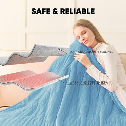 greenoak Heated Blanket Electric Full 72"X84", Heating Blankets with 10 Heat Levels 8 Hours Auto-Off, Soft Flannel Sherpa Fluffy House Warming Gifts for Grandma Seniors Momt, Pale Blue