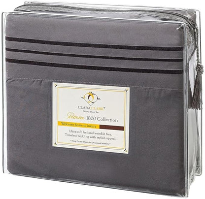 Clara Clark Bed Sheets, Premier 1800 Series 4 Piece Bed Sheet Set, Deep Pocket, Wrinkle, Fade, Stain Resistant, Luxury Soft Bedding Sheets & Pillowcases, Twin-XL, Charcoal Gray