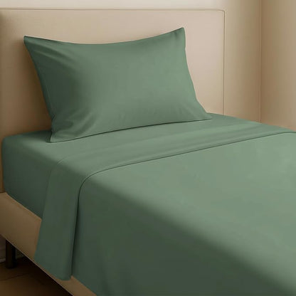 California Design Den Twin Sheet Set - Natural 100% Cotton Sheets with 12" Pockets, Soft Sateen Weave, Breathable and Durable Bedding Set for Dorm Rooms, College (Sage Green - Dark)