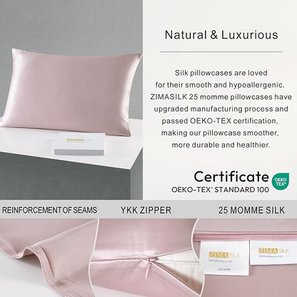 ZIMASILK 25 Momme 100% Pure Mulberry Silk Pillowcase for Hair and Skin Care, Highest Grade 6A Pillow Cases for Women, Long-Lasting Durablity, Gift for Women Men, 1Pc (Standard 20"x26", Light Plum)