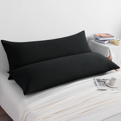NTBAY Body Pillow Cases Set of 2, 2 Pack Brushed Microfiber 20x54 Pillow Cases, Soft, Wrinkle, Fade, Stain Resistant Black Pillow Cases with Envelope Closure, 20x54 Inches, Black