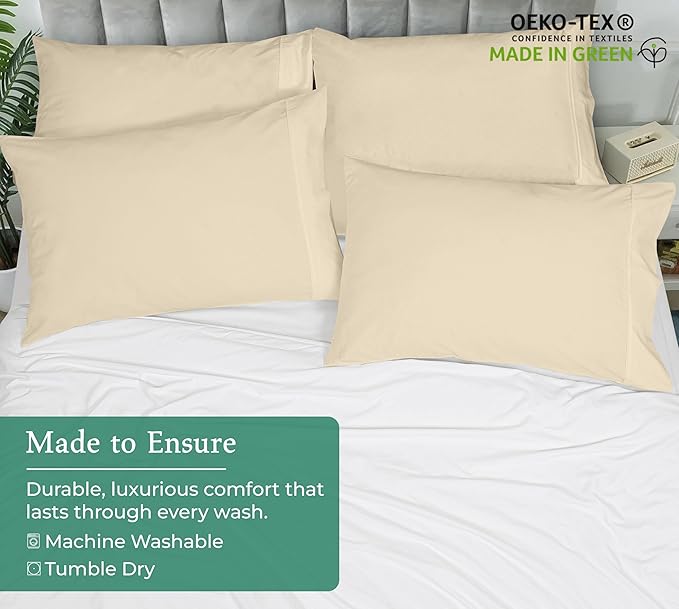 Royale Linens Queen Pillowcase Set of 2 - Bed Pillow Cover - 20" x 30" - Sand Pillowcases - 1800 Brushed Microfiber, Wrinkle & Fade Resistant - Soft & Cozy- Queen Size Pillow Case (Sand)