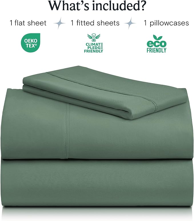 LuxClub 3 PC Sheet Set Sheets Deep Pockets 18" Eco Friendly Wrinkle Free Sheets Machine Washable Hotel Bedding Silky Soft - Tree Moss Green Twin
