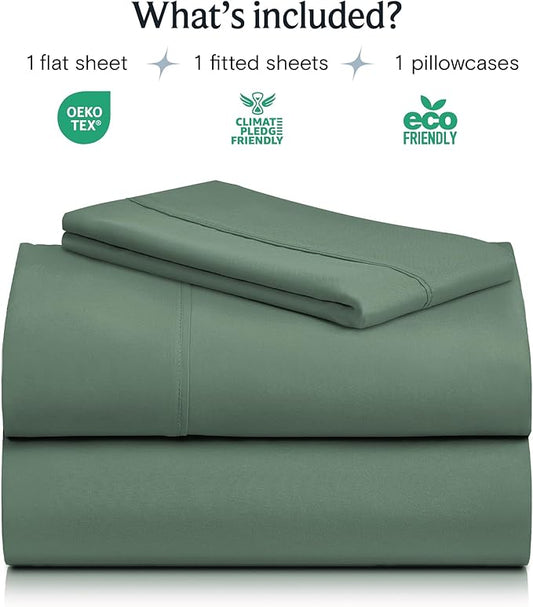 LuxClub 3 PC Sheet Set Sheets Deep Pockets 18" Eco Friendly Wrinkle Free Sheets Machine Washable Hotel Bedding Silky Soft - Tree Moss Green Twin