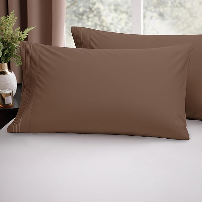 Elegant Comfort Luxury Ultra-Soft 2-Piece Pillowcase Set - 1500 Premium Hotel Quality Microfiber Double Brushed - Wrinkle Resistant, Standard/Queen, Taupe
