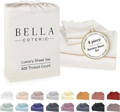 Bella Coterie Luxury Bamboo Viscose Full Size Sheet Set | 100% Organically Grown | Ultra Soft | Cooling for Hot Sleepers | 18" Deep Pocket [Vanilla Cream]