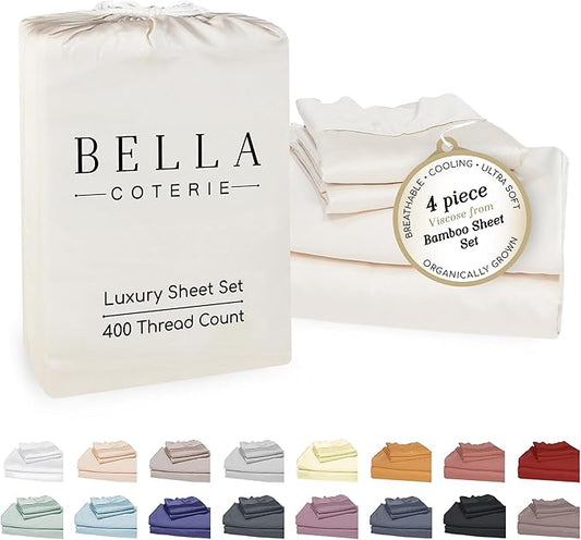 Bella Coterie Luxury Bamboo Viscose 34” Split Top King Size Sheet Set | 1 Fitted Sheet for Sleep Number & Adjustable Beds | 100% Organically Grown | Cooling & Soft | 18” Deep Pocket [Vanilla Cream]