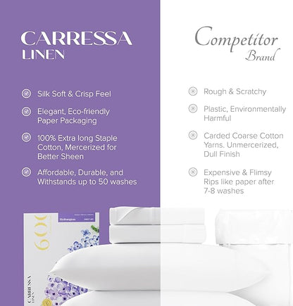 Carressa Linen Striped Egyptian Cotton Sheets Twin XL Size - 600 Thread Count 3 PC Damask Twin XL Sheets Deep Pockets, Sateen Weave College Dorm Bedding Twin XL, Fits Mattress Upto 18" - Silver