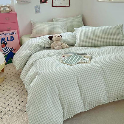 Nayoroom Green Gingham Duvet Cover King Size Plaid Dorm Bedding Set 3 Pieces Grid Checkered Duvet Cover with 2 Pillowcases, Soft Breathable Washed Microfiber