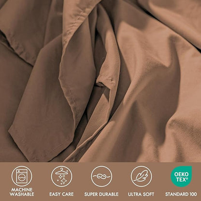 ClevaHome King Size Sheet Set - 6 Piece Soft Breathable Luxury Bed Sheet Set - Shrinkage & Fade Resistant Embroidered Bedding Sheet with 14-inch Deep Pocket, 2 Extra Pillowcases (King, Sandy Brown)
