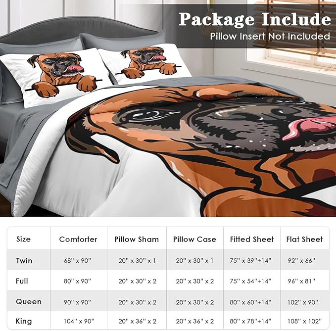 Comforter Set Full Size, Dog Funny Family 7 Pcs Bedding for Kids and Adults, Animal Cute Boxer Bed Sheet Sets with Fitted Sheet 2 Pillowcases & 2 Shams for Bedroom Bed Decor