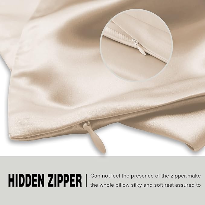 Silk Body Pillowcase Mulberry Silk Pillowcase Body Pillow Cases with Zipper Soft Breathable Smooth Cooling 20x54 inches Body Pillow Pillowcase for Sleep (Champagne,20"X 54",1Pcs)