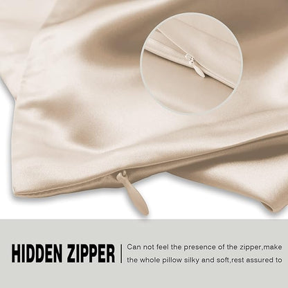 Silk Pillow Cases 2 Pack,Soft Breathable and Sliky Standard Size Pillow Cases Set of 2,Natural Mulberry Silk Pillowcase Set of 2 for Hair and Skin with Hidden Zipper (Champagne,20"X 26",2pcs)