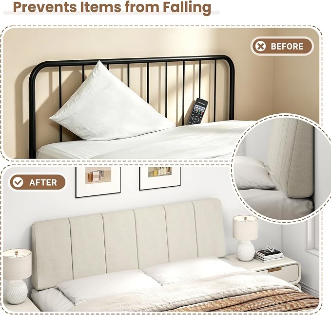 Queen Size Headboard Only-No Assembly Required, Beige | Easy to use no assembly required, Linen fabric and extra-thick foam for added comfort, Modern style headboard queen size