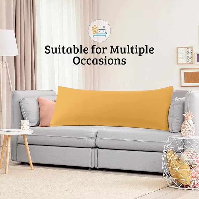 YIYEA Body Pillow Cover Set of 2, Ultra Soft 1800TC Hotel Quality Double Brushed Microfiber Body Pillow Pillowcases, Envelope Closure, Fade Resistant (20"x54", Yellow)
