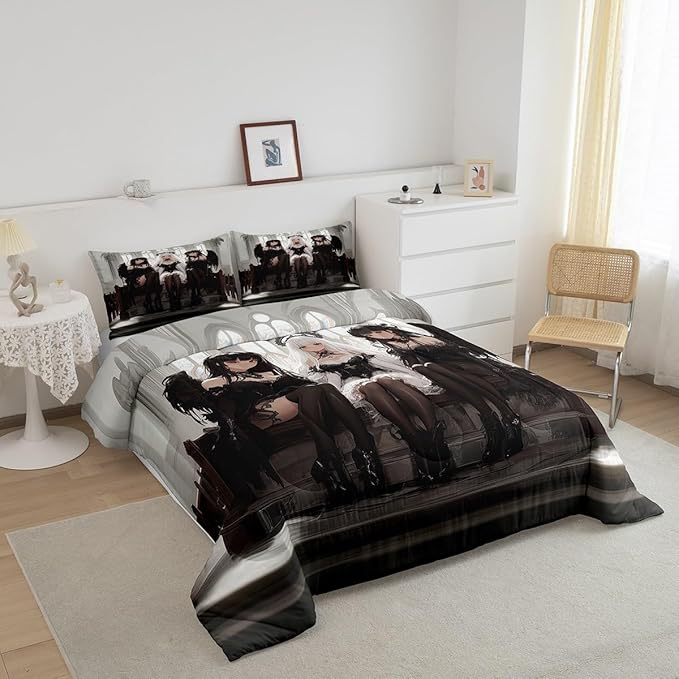 Erosebridal Japanese Anime Full Size Bedding Set, Anime Girl Comforter Set Kawaii Japanese Style Duvet Insert Cartoon Japan Animation Quilt for Boys Youth Teens Adult Women Bedroom Decor