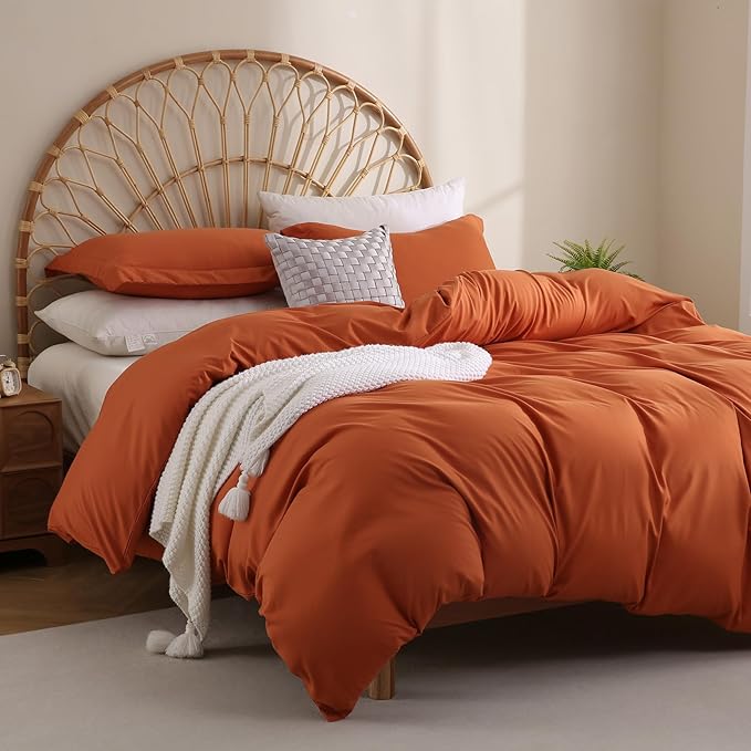 JSD Burnt Orange Duvet Cover Set King Size, 3 Piece Duvet Cover with Pillow Shams, Soft Brushed Microfiber Zipper Closure, Comforter Not Included