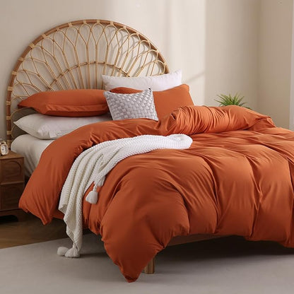 JSD Burnt Orange Duvet Cover Set Full Size, 3 Piece Duvet Cover with Pillow Shams, Soft Brushed Microfiber Zipper Closure, Comforter Not Included