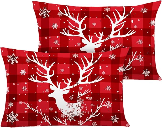 YIYEA Christmas King Size Pillow Cases Set of 2, Ultra Soft Double Brushed Microfiber Pillowcases King, Christmas Bed Pillow Covers, Fade Resistant, Easy Slip-On (20"x36")