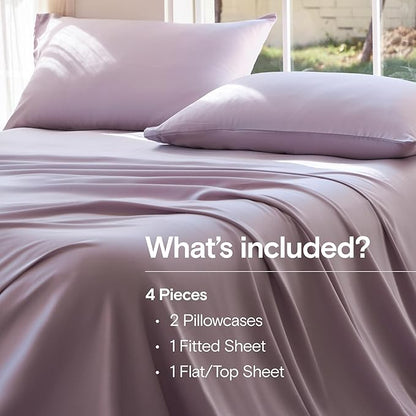 DOZ Sheet Set, 100% Viscose derived from Bamboo, Organically Grown, Buttery Soft, Cooling Sheets, High GSM, Deep Pockets - 4 Piece - 2 Pillowcases 1 Fitted 1 Top Sheet (Lavender, Queen)