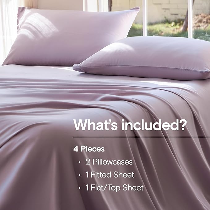 DOZ Sheet Set, 100% Viscose derived from Bamboo, Organically Grown, Buttery Soft, Cooling Sheets, High GSM, Deep Pockets - 4 Piece - 2 Pillowcases 1 Fitted 1 Top Sheet (Lavender, Cal King)