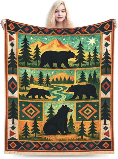 Cabin Bear Blanket Super Soft Warm Fluffy Fleece Flannel Animal Throw Blanket Cozy Fuzzy Plush Stuff Bedding Blankets Gifts for Women Kids Boys Girls Adults 80"X60"