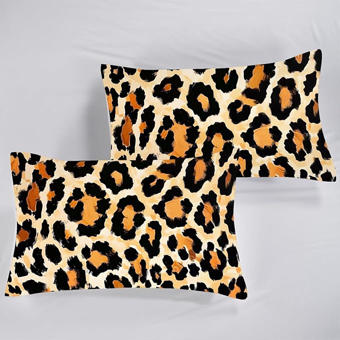 Brown Leopard Print Comforter Set Queen Cheetah Print Bedding for Kids Boys Girls Bedroom Wild Animal Theme Pattern Qulit Sets, 1 Comforter 2 Pillowcases