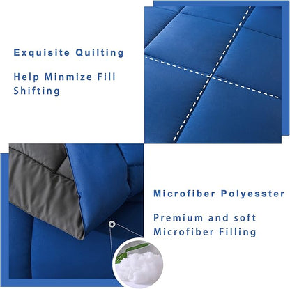 DOWNCOOL Queen Comforter Set -All Season Bedding Comforters Sets with 2 Pillow Cases-3 Pieces Bedding Sets Queen -Down Alternative Blue/Grey Queen Size Comforter Sets(88"x92")