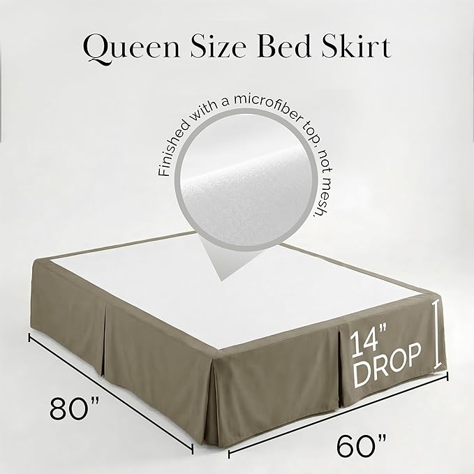 Southshore Fine Living, Inc. Hotel Quality Queen Bed Skirt 14 Inch Drop - Pleated Dust Ruffle for Bed Skirting Queen Size - Pet Hair Resistant, to Hide Box Springs and Under Storage - Dark Taupe