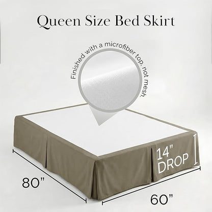 Southshore Fine Living, Inc. Hotel Quality Queen Bed Skirt 14 Inch Drop - Pleated Dust Ruffle for Bed Skirting Queen Size - Pet Hair Resistant, to Hide Box Springs and Under Storage - Dark Taupe